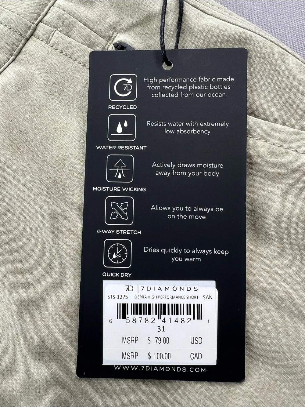 7 DIAMONDS SIERRA HIGH PERFORMANCE WATER RESISTANT SHORTS